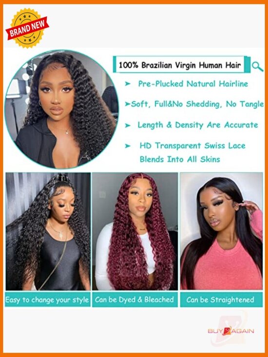 200% Density Deep Wave Lace Front Wig Human Hair Glueless Pre Plucked main image 6